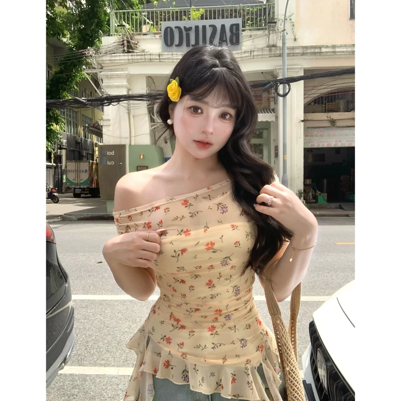 MengFairy【热带岛屿】春夏弹力飘带多穿显瘦遮肉上衣 5243欧若风