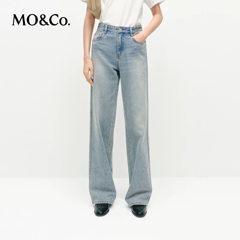 MOCO牛仔裤2025春新品重工钻饰彩绘艺术洗褪做旧棉质MBE1JEN003