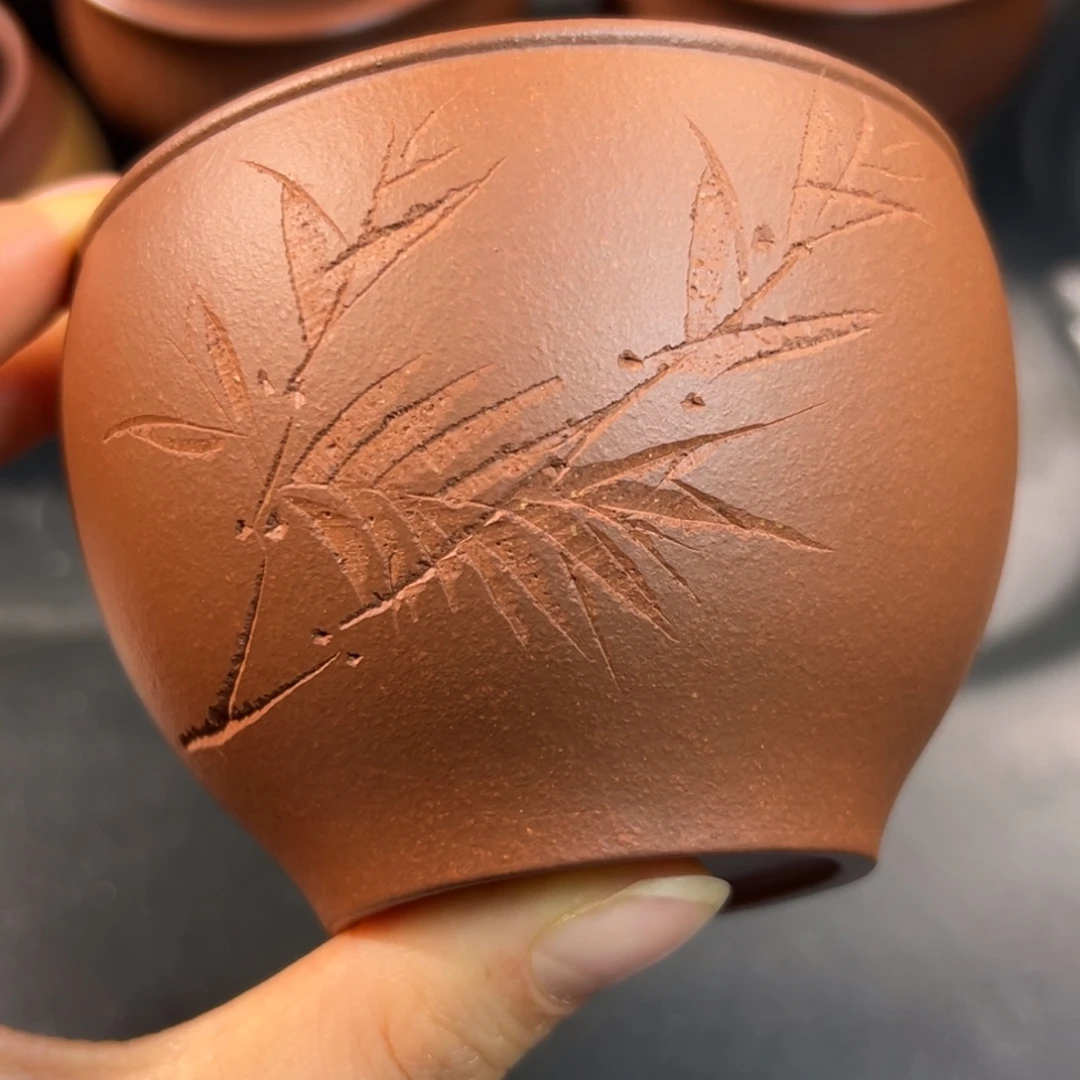 茶杯紫砂紫泥竹趣