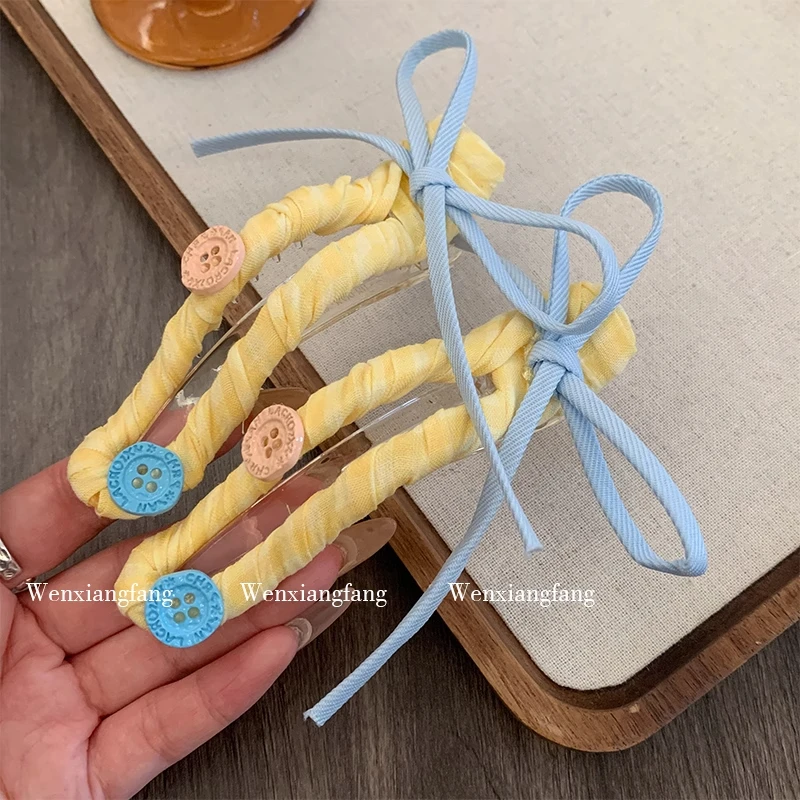 蝴蝶结纽扣布艺大号鸭嘴夹女盘发后脑勺抓夹高级感发卡夹子发饰潮