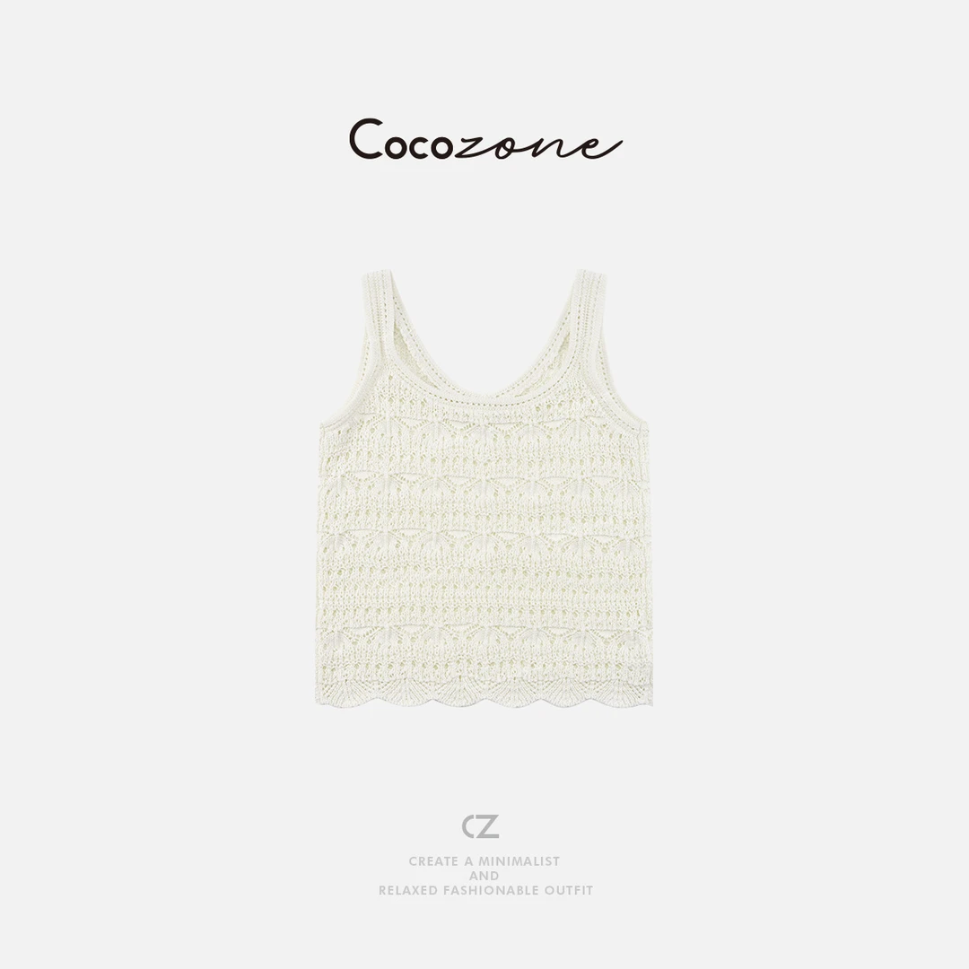 COCO ZONE 刘一一春夏设计感小众镂空钩花针织背心CD2A0450
