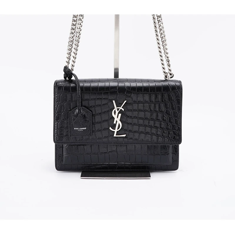 95新 YSL/圣罗兰 日落包中号鳄鱼纹雾面/BG22011566【白菜】