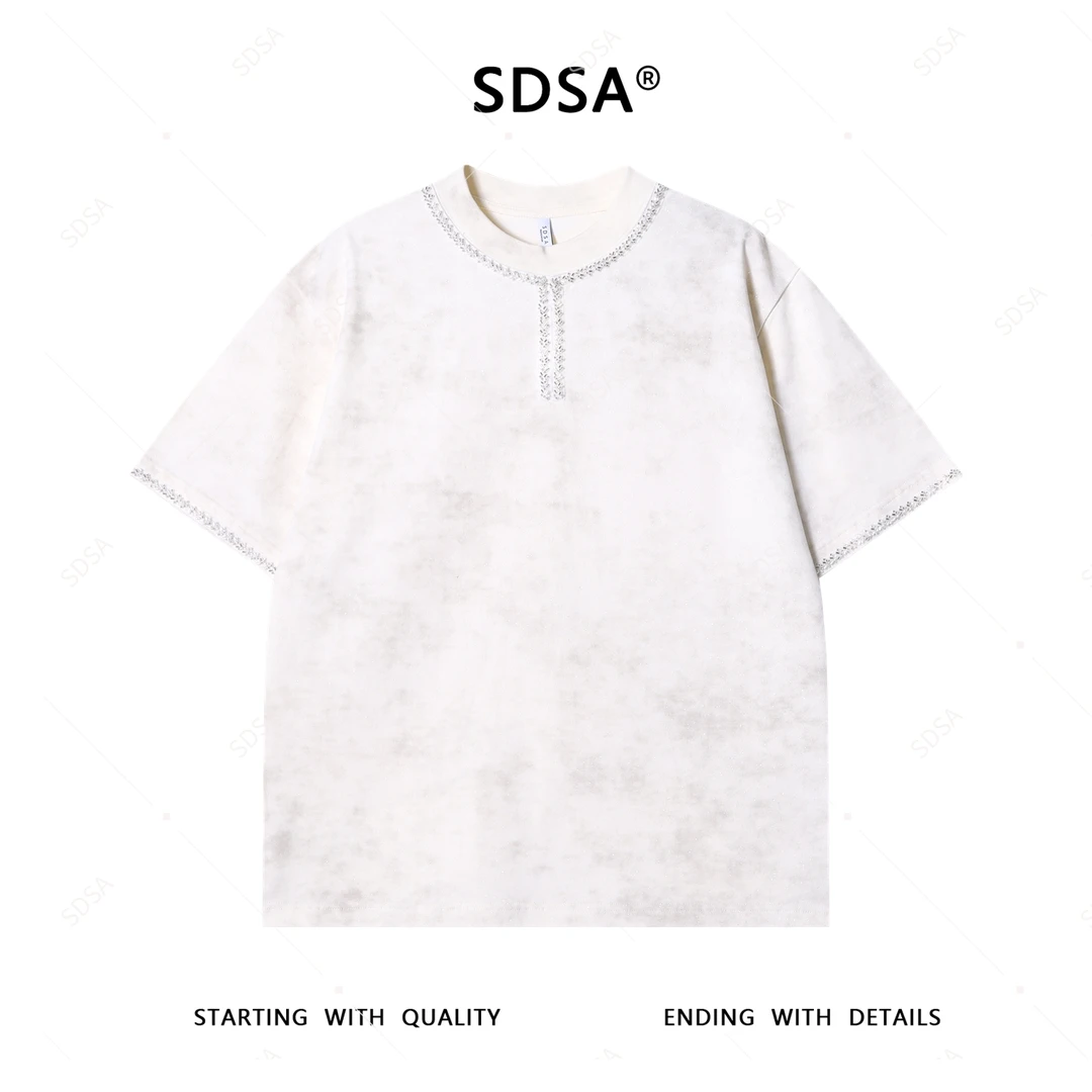 夏季高级感新款男士美式满天星镶珠子设计短袖T恤百搭圆领上衣