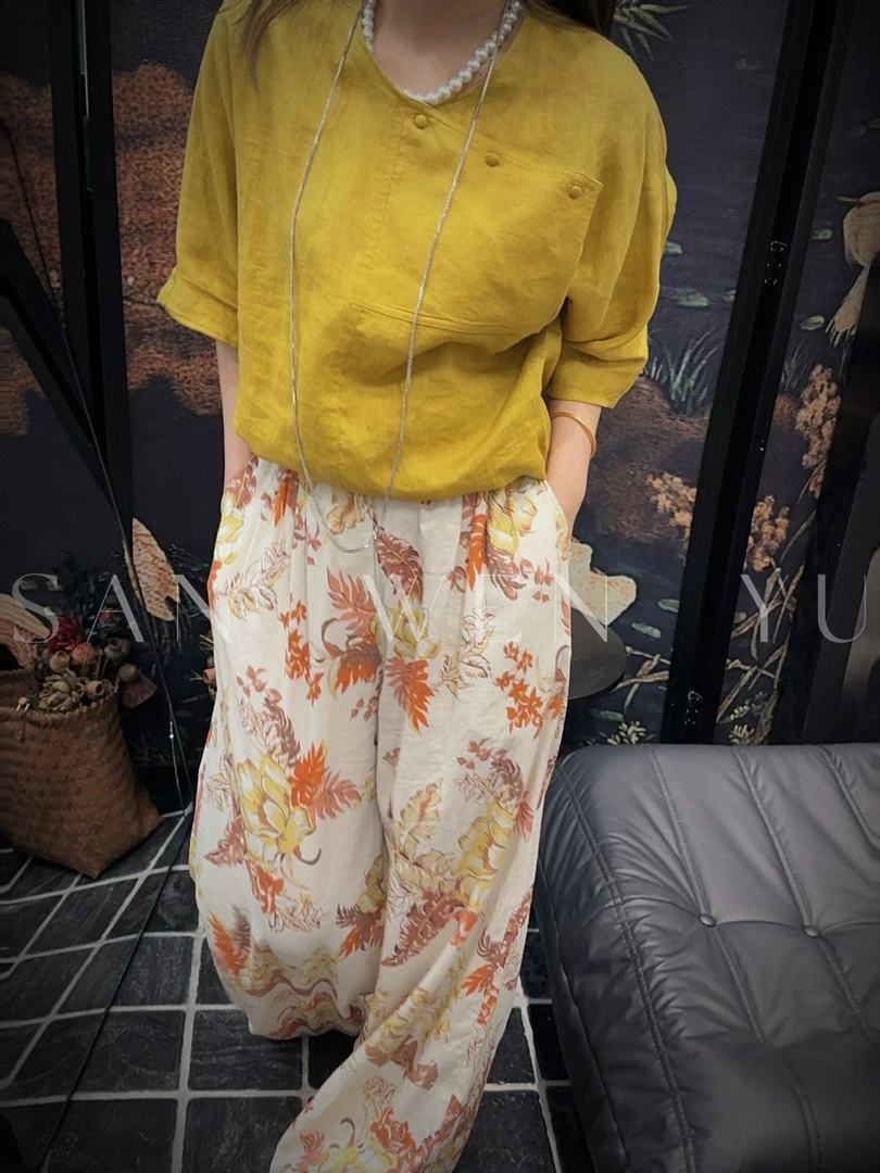 【DY】 夏日繁花绑带长裤-KDK0859