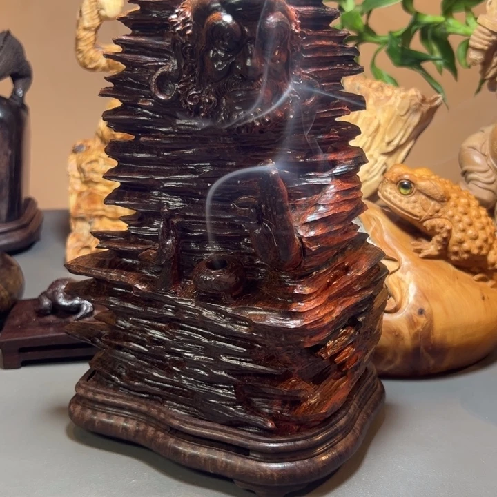 吱****木大红酸枝达摩香炉摆件