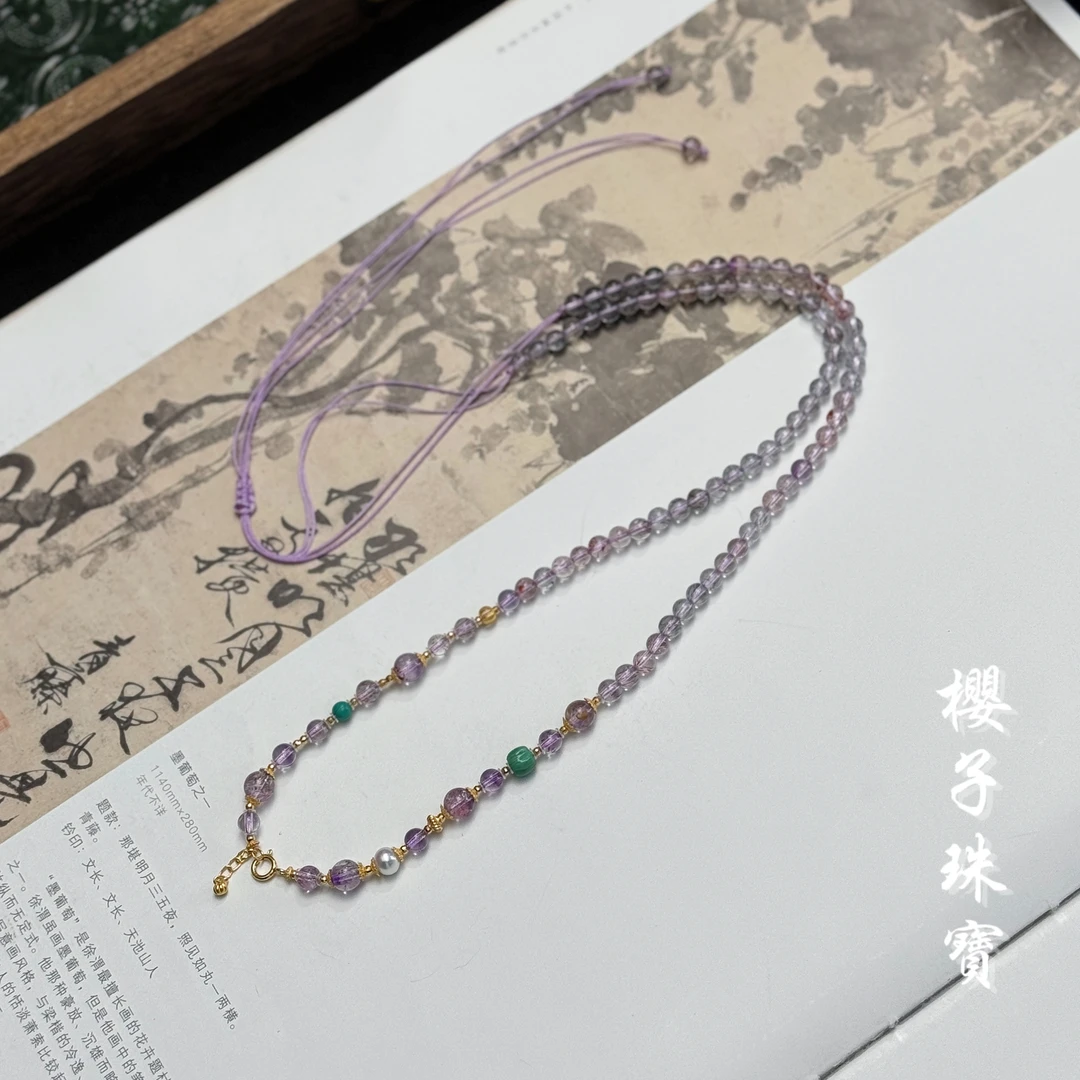 樱子 | 雨薰 18K金镶超七水晶百搭可抽拉项链*YZSX1987多样发一