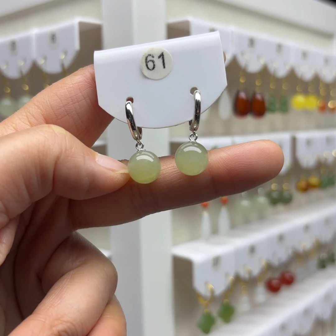 和田玉银S925镶嵌耳饰