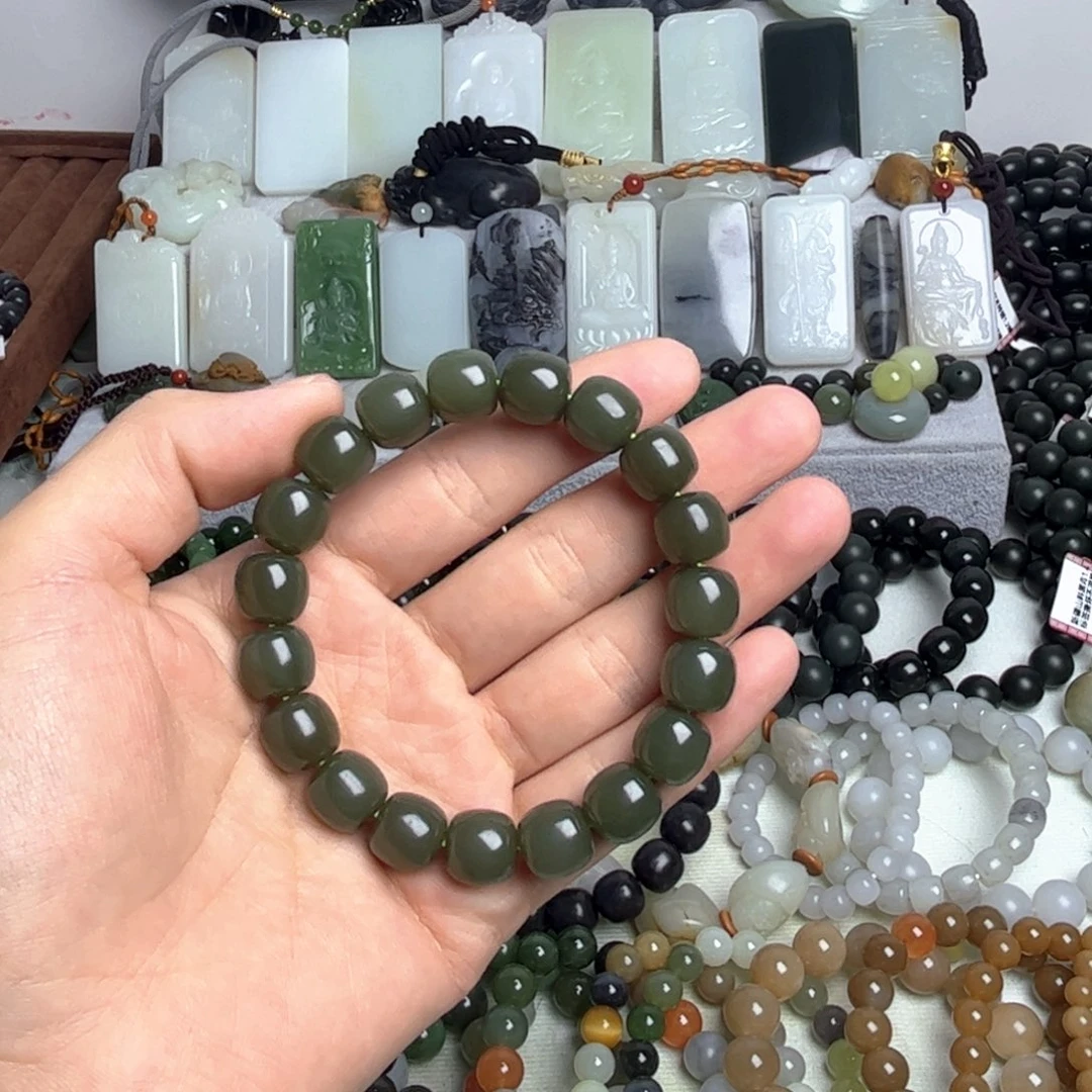 和田玉未镶嵌手串青海豆青12老型一细