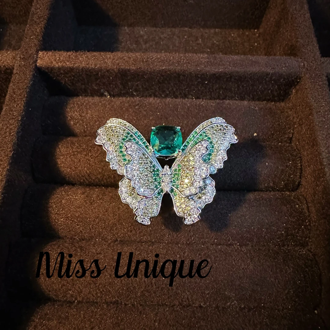 S6488绿色方糖双层蝴蝶戒指