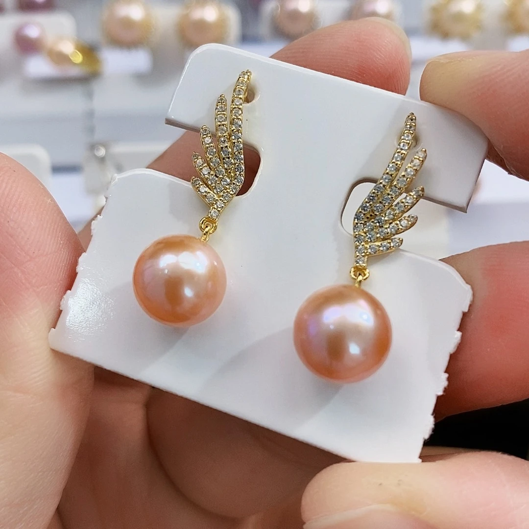 银S925镶嵌特价中国红耳饰淡水珍珠