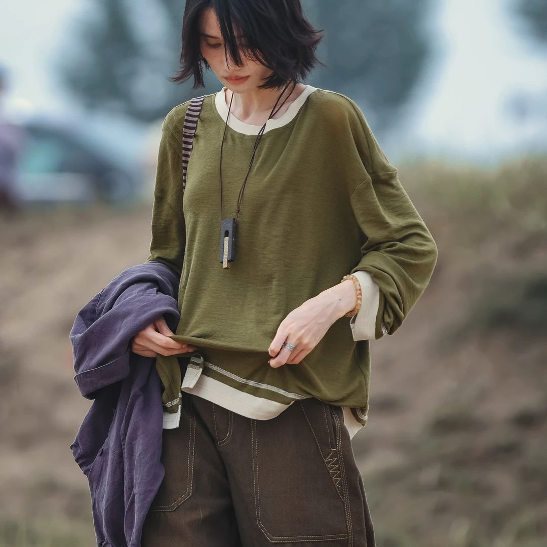 25YHT308 全羊毛圆领套头T恤女上衣内搭秋冬季