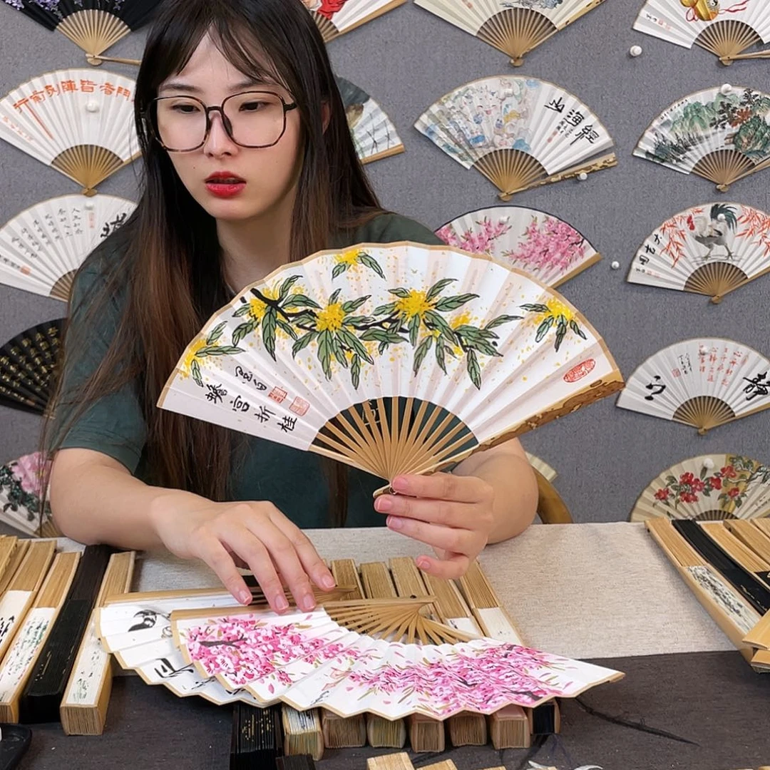 书法6寸梅妃-纯手绘-文玩扇骨（默认粘好）