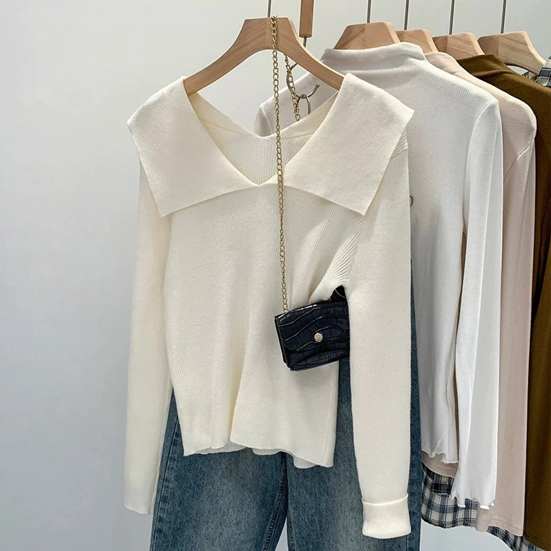 秋冬新款超好看翻领内搭针织衫上衣女  365