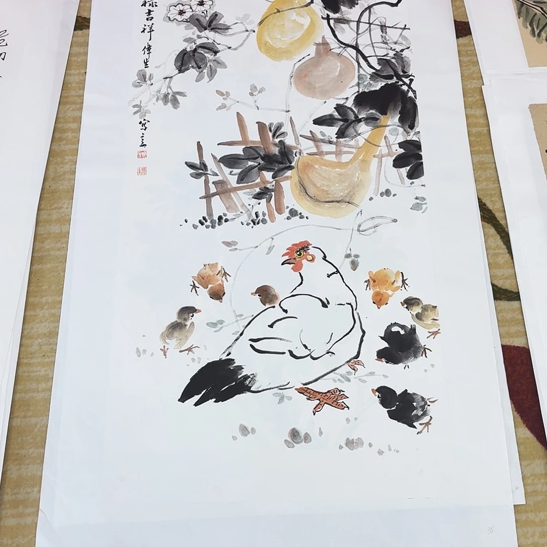 国画三尺整纸手绘作品