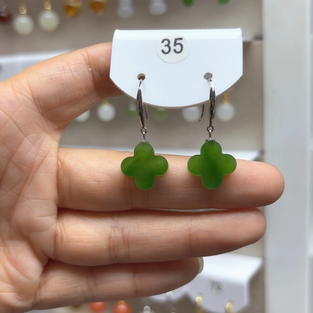 和田玉银S925镶嵌耳饰