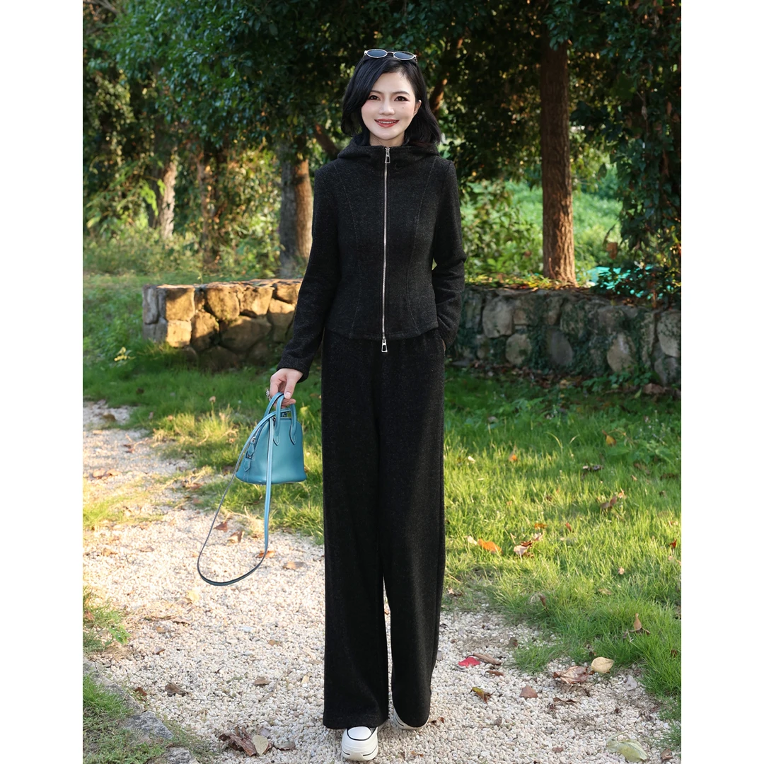 枫竺阿楠anan懒人运动套装女秋冬连帽拉链开衫卫裤加绒加厚两件套