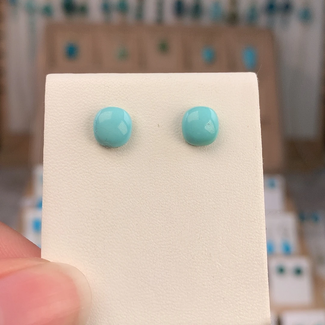 绿松石银S925镶嵌耳饰