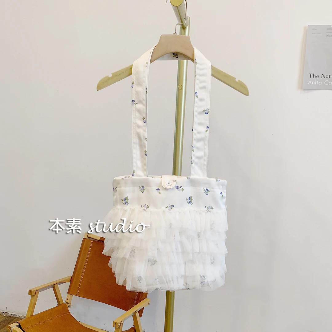 C3814印花蕾丝边纽扣布包单肩包