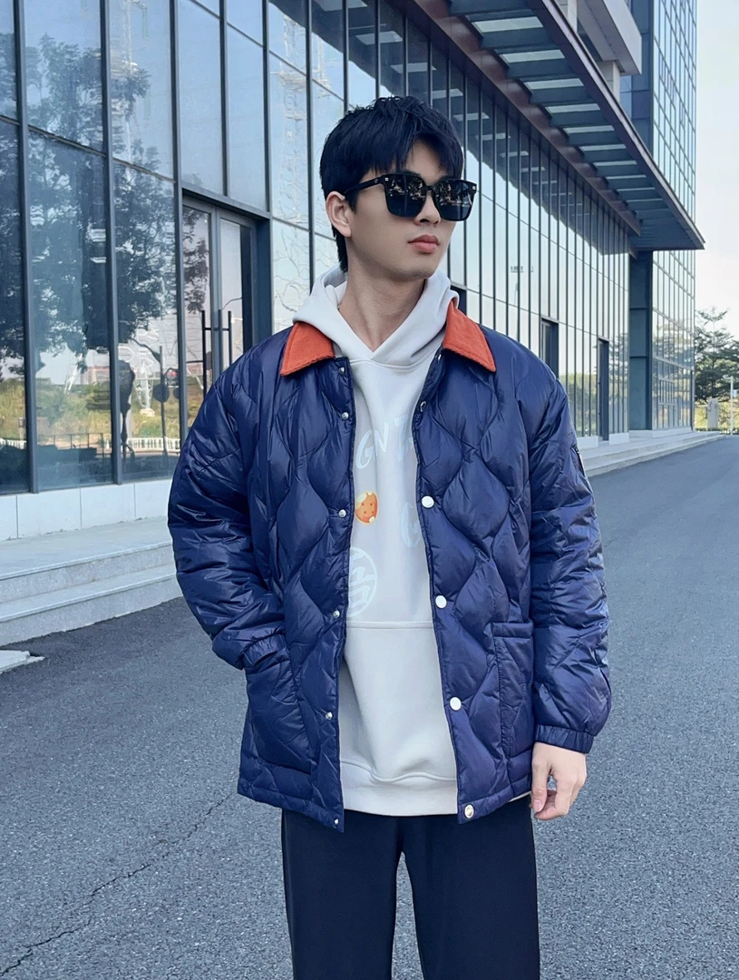 HD复古宽松大口袋翻领单排扣云朵泡芙羽男女同款冬季保暖
