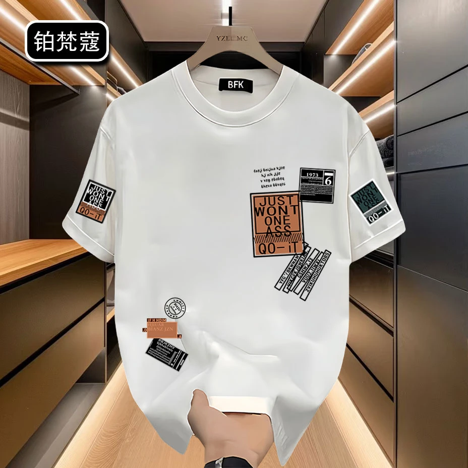 铂梵蔻印花上衣美式纯棉夏季短袖男士圆领百搭痞帅潮流潮休闲T恤