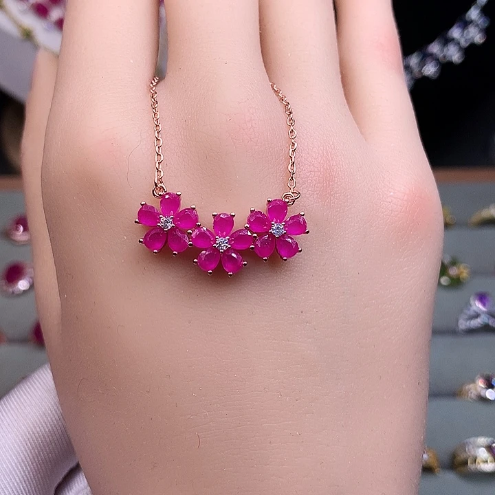 红宝石银S925镶嵌颈饰