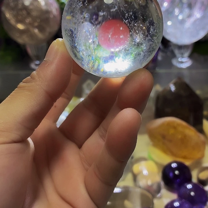 摆件水晶未镶嵌透体白水球带幽灵底