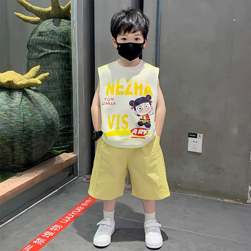男童夏装背心套装2025新款儿童洋气哪吒酷帅夏季两件套凉快透气薄