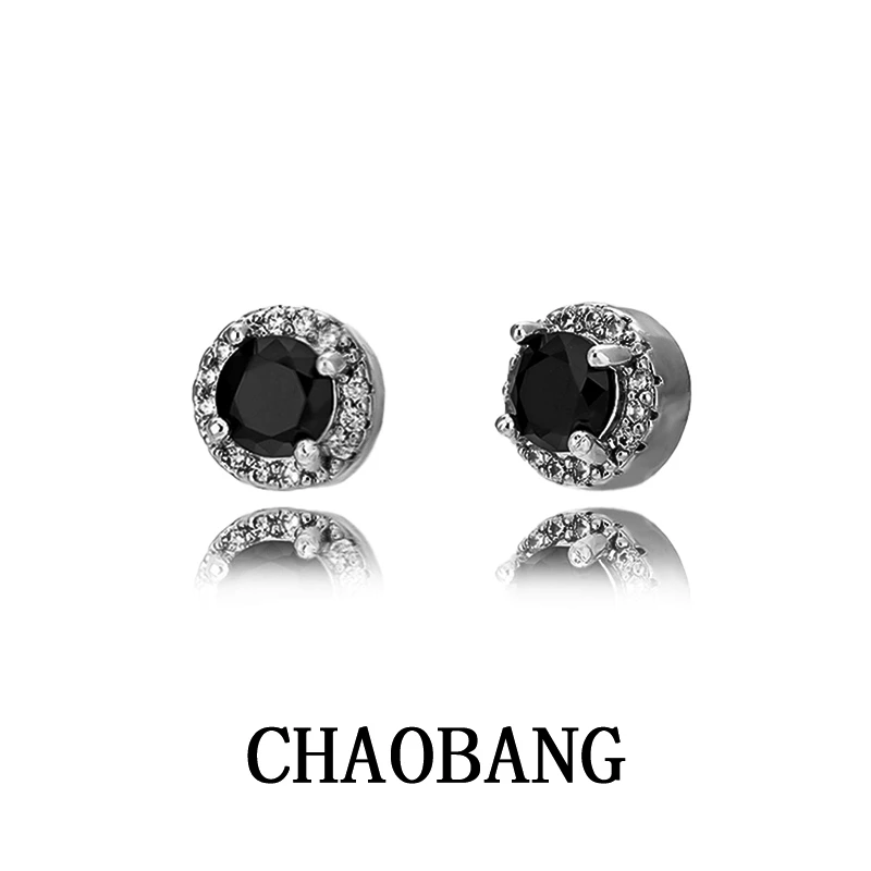 铜合金耳饰 黑白镶钻磁吸无耳洞耳夹小众配饰高级感时尚个性饰品