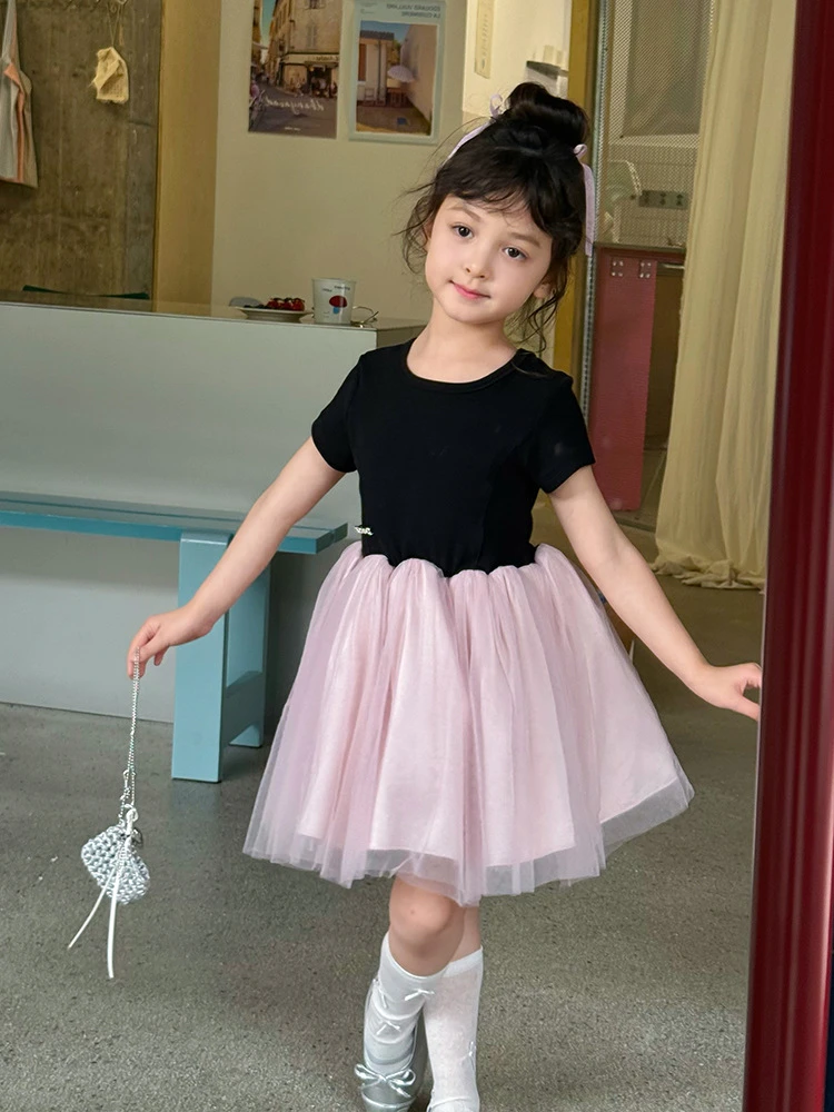 【新品活动】气质芭蕾蓬蓬纱裙女童夏洋气撞色短袖公主连衣裙25D214