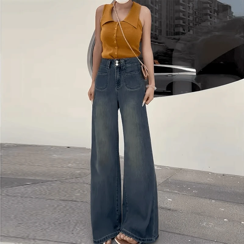 阔腿牛仔裤女梨型身材高腰显瘦宽松直筒微喇裤大码胖mm垂感拖地裤