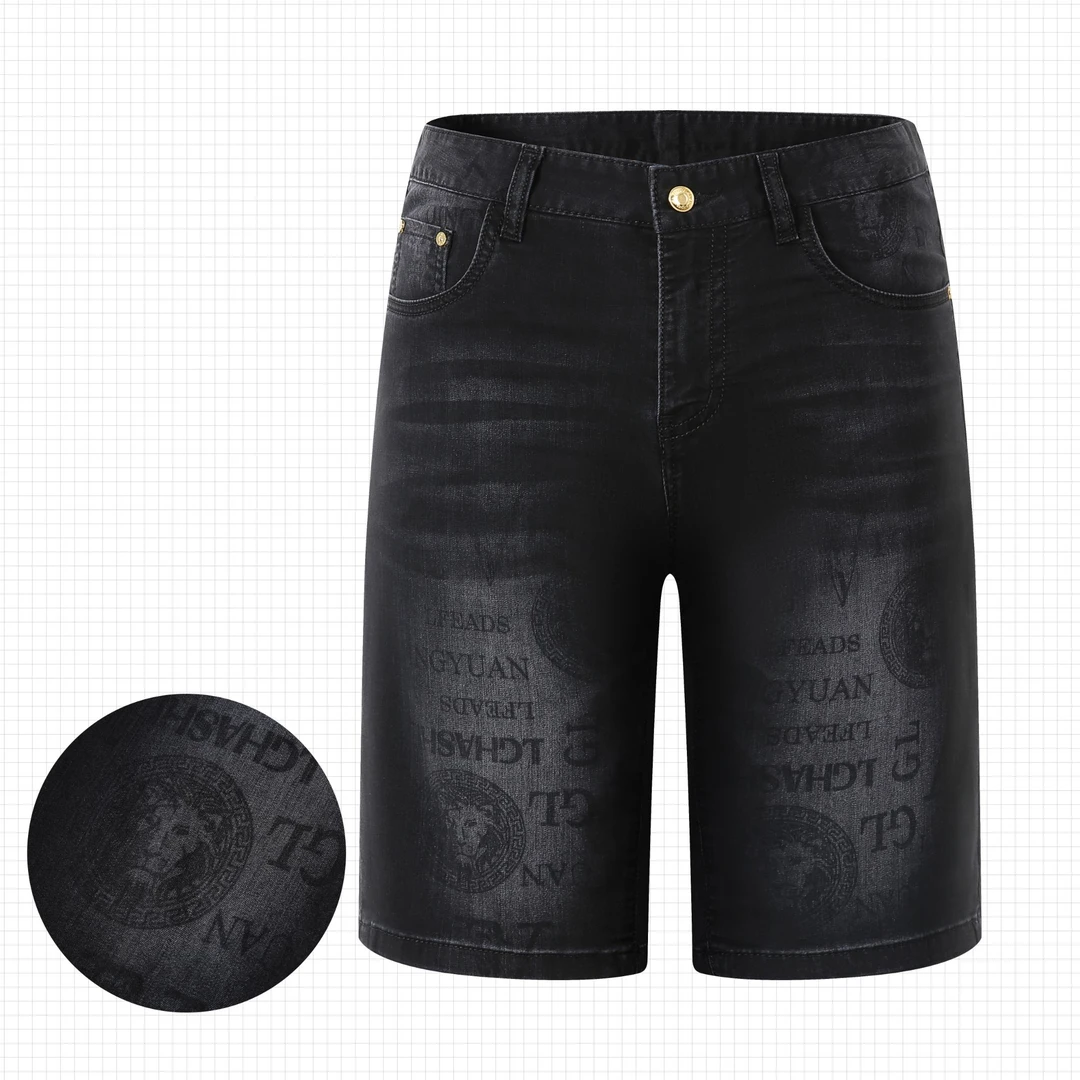 【CGIUI】夏季新款黑灰印花修身直筒男士牛仔潮流中裤