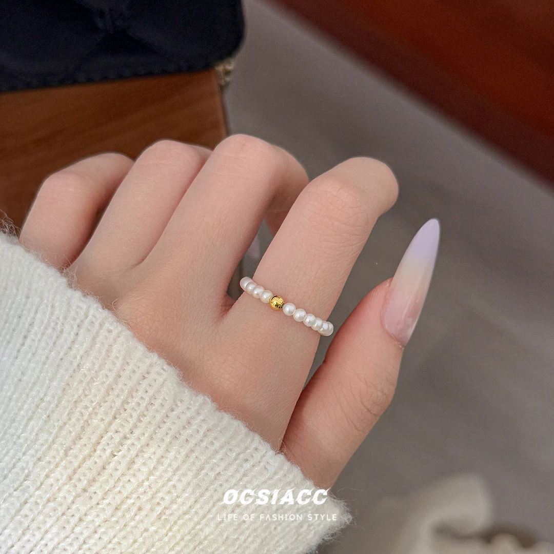 极细超精致2.5mm天然淡水珍珠戒指女ins小众简约设计感弹力绳尾戒