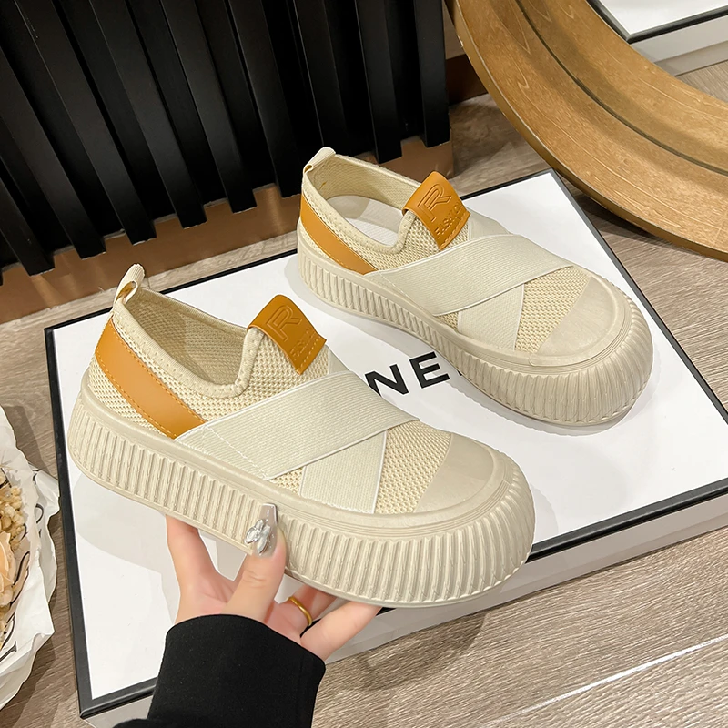 百乐麟饼干鞋女厚底休闲板鞋网面夏季鞋子单鞋飞织软底运动小白鞋