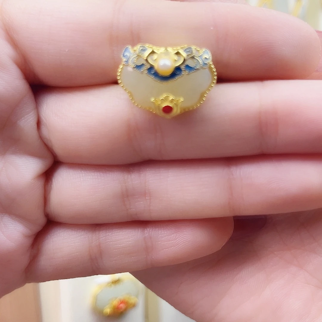 和田玉银S925镀金镶嵌戒指