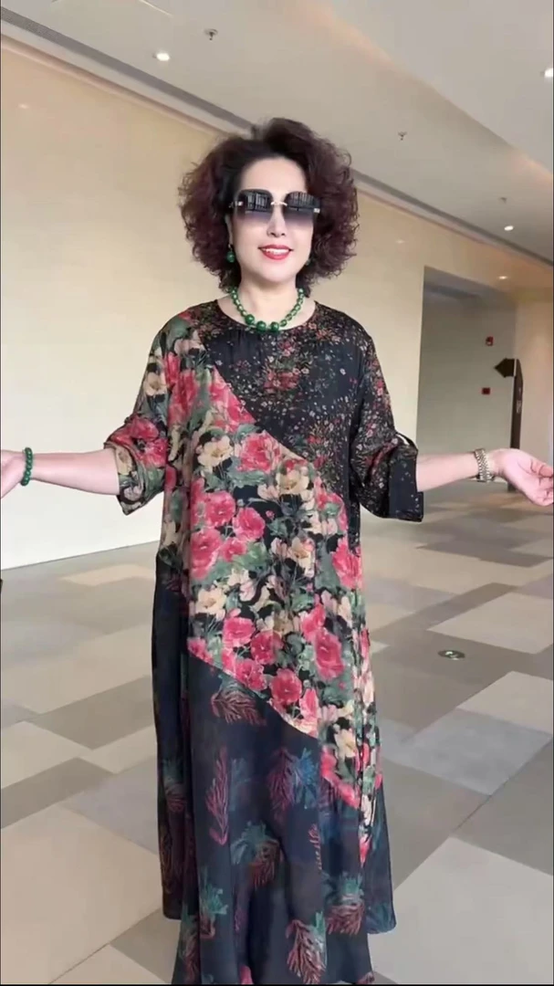 【敏敏家】高端时尚拼接印花连衣裙