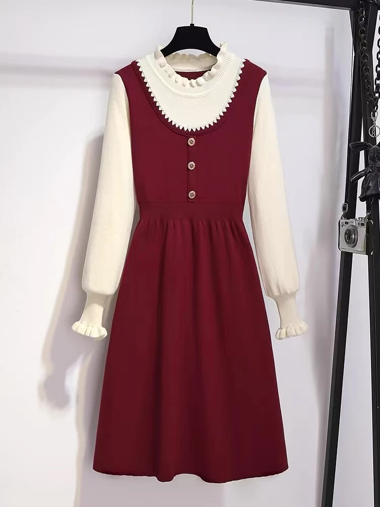 【编码529】跨年红色休闲花边领收袖新款2025女款爆款毛衣女秋冬裙