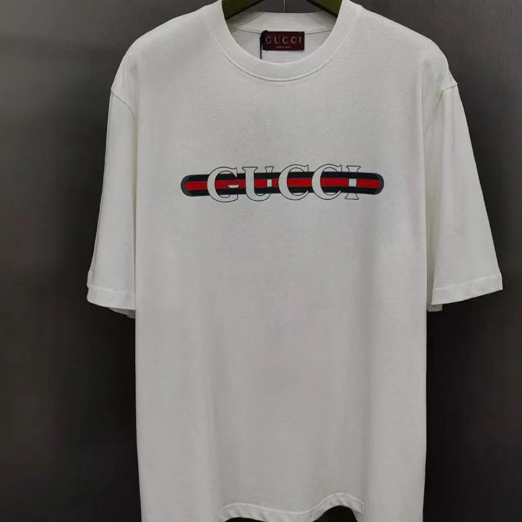 未使用 GUCCI/古驰 Gucci 白色经典字母红绿彩条圆领Tee 男女同款