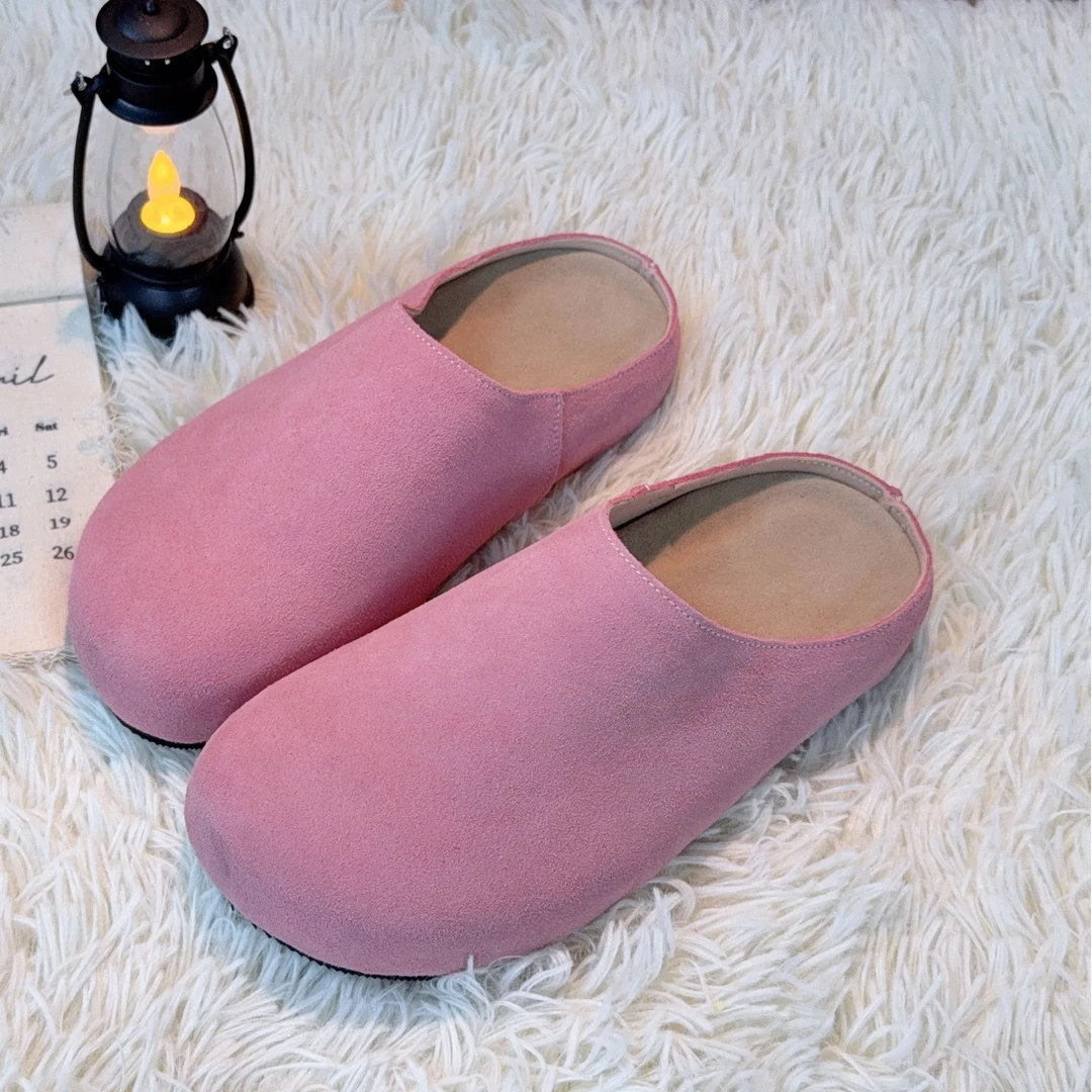 慵懒row复古风懒人包头半拖鞋女外穿鞋厚底真皮