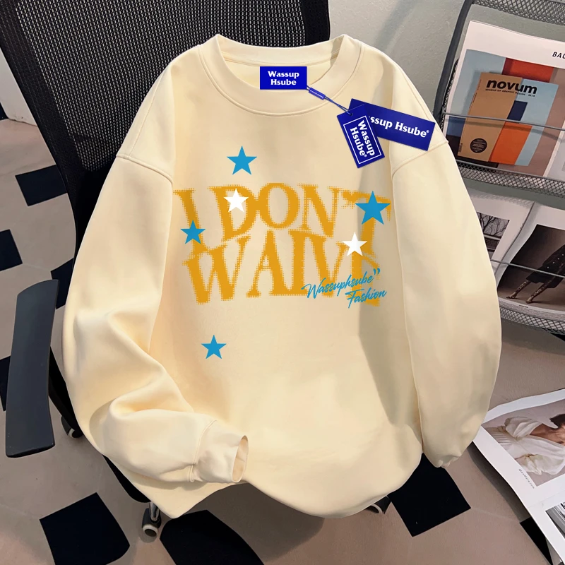 WASSUP HSUBE潮流百搭ins情侣长袖T恤秋季美式休闲外穿宽松上衣潮