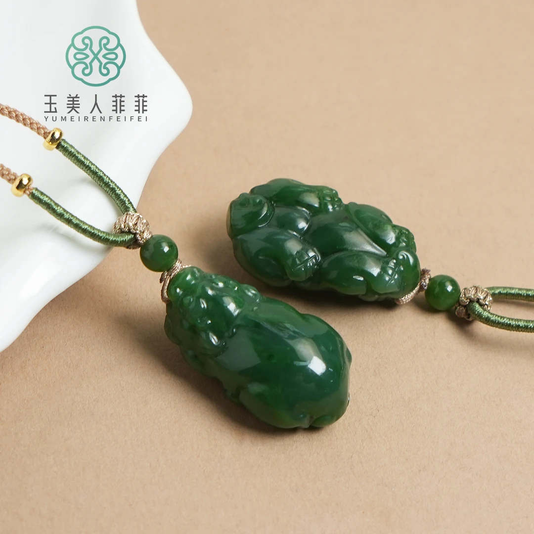 HP玉美人菲菲*和田玉碧玉大貔貅吊坠约35*20mm*多样性发一