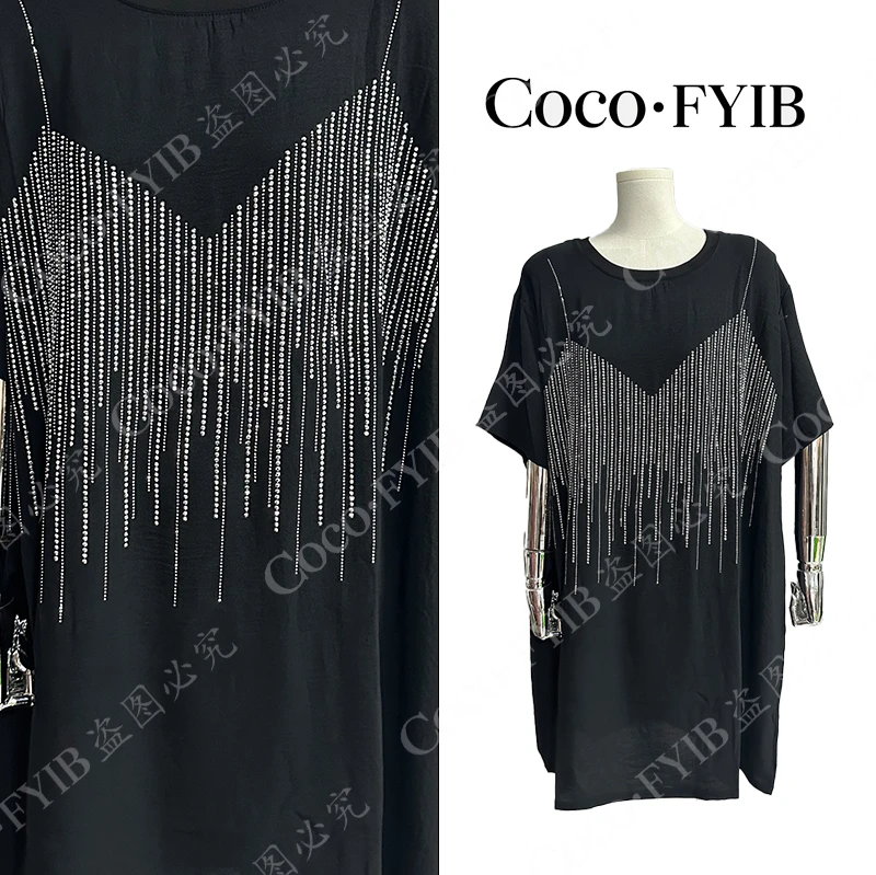 Coco FYIB潮流烫钻镶钻气质Oversize风休闲风黑色T恤短袖个性