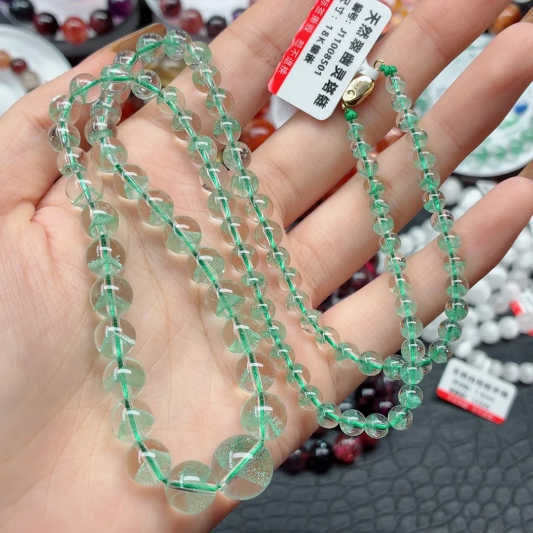 18K金镶嵌项链水晶辣绿色翠幽灵塔链