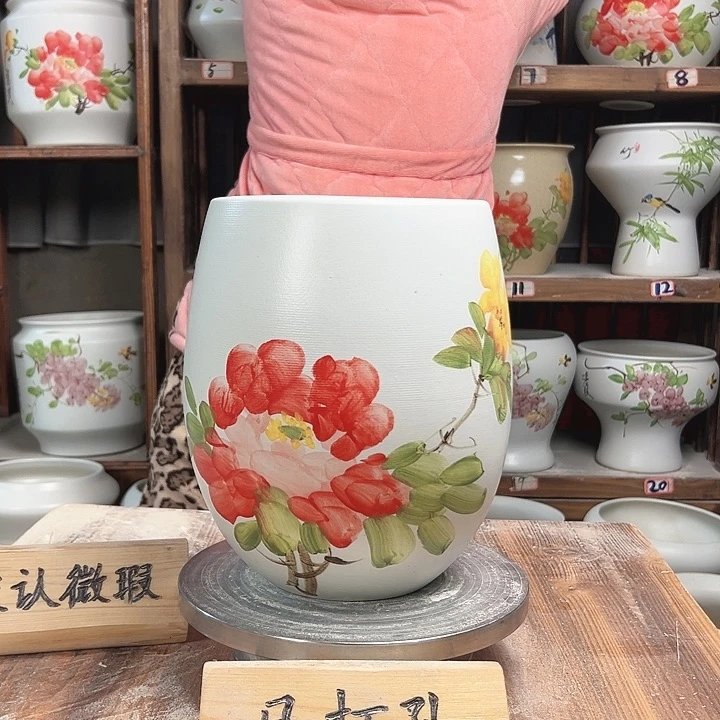 摆件但盆红牡丹陶瓷新款陶瓷