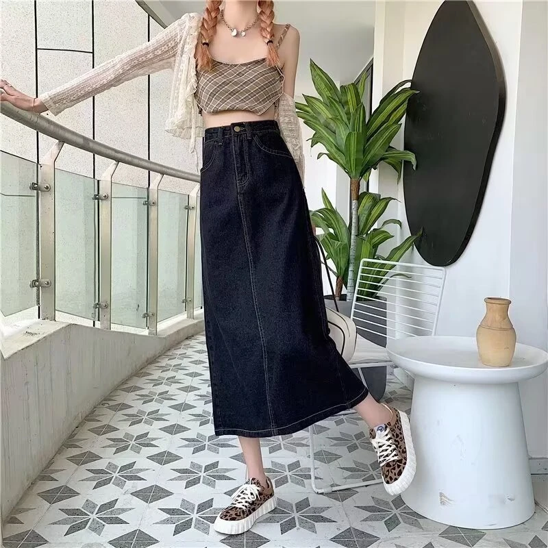 中长款包臀显瘦牛仔裙半身裙新款a字大码女2024mm春秋胖妹妹高腰