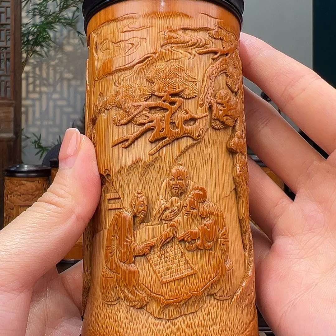 竹竹雕旗开得胜茶叶罐