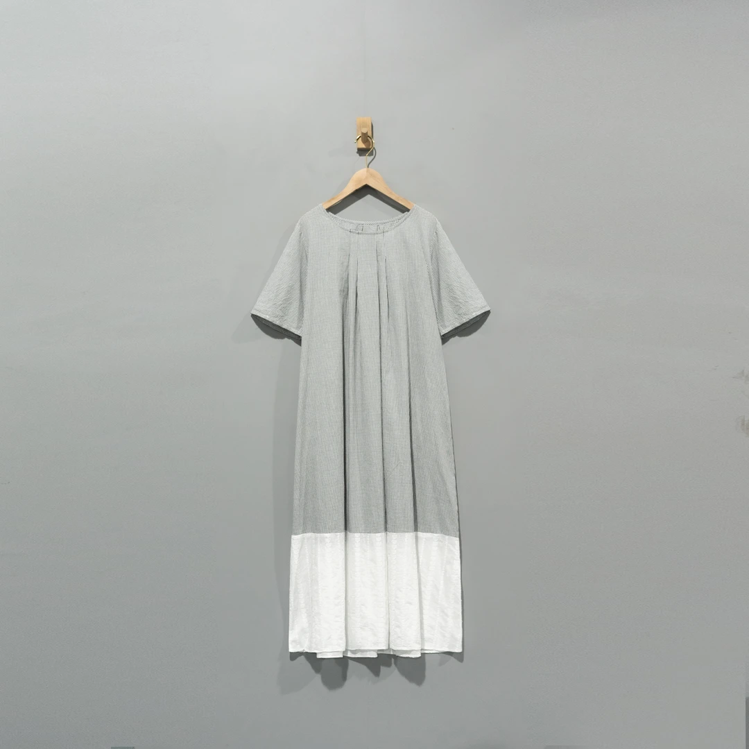 【且听风吟】0315034文艺棉圆领拼接刺绣连衣裙     衣长117胸围124