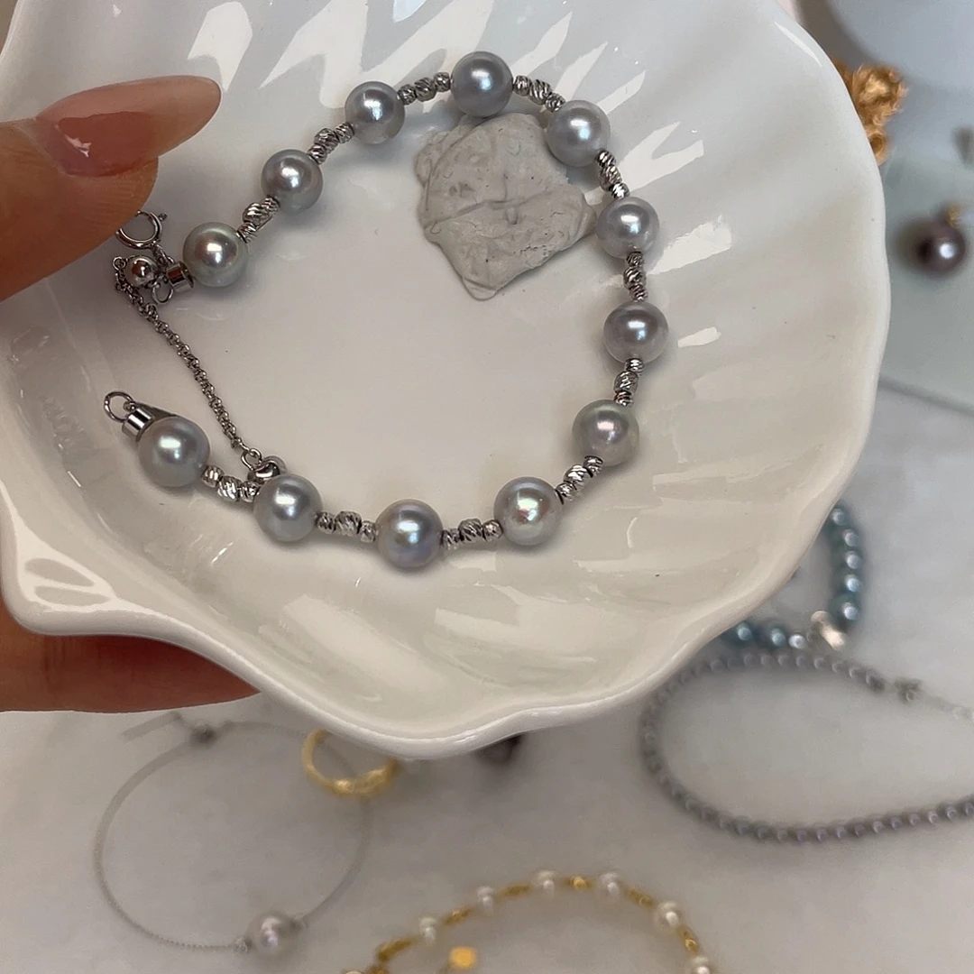 手绳银S925镶嵌海水珍珠