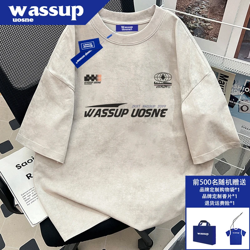 美式重磅字母短袖纯棉宽松T恤男生2025夏季新款机车炸街潮流上衣