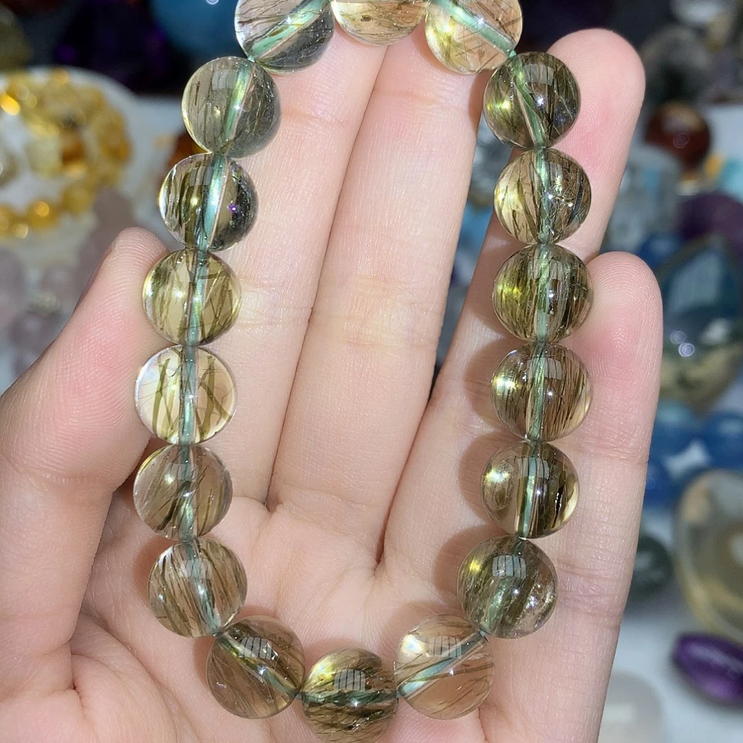 珠宝半成品未镶嵌水晶绿发晶手串10+