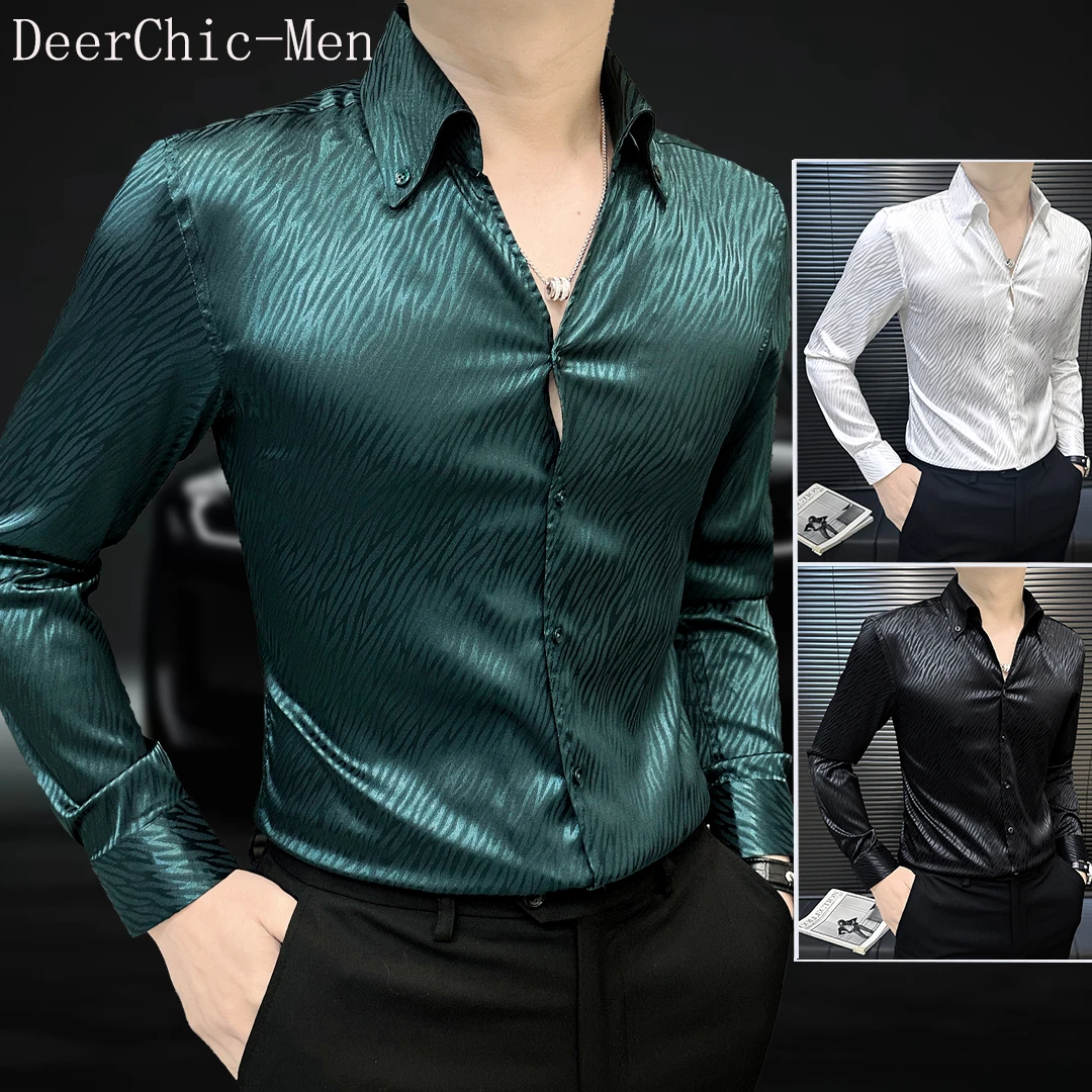 森系V领衬衫男款长袖秋冬款痞帅暗纹衬衣男装秋季款爆款2025新款